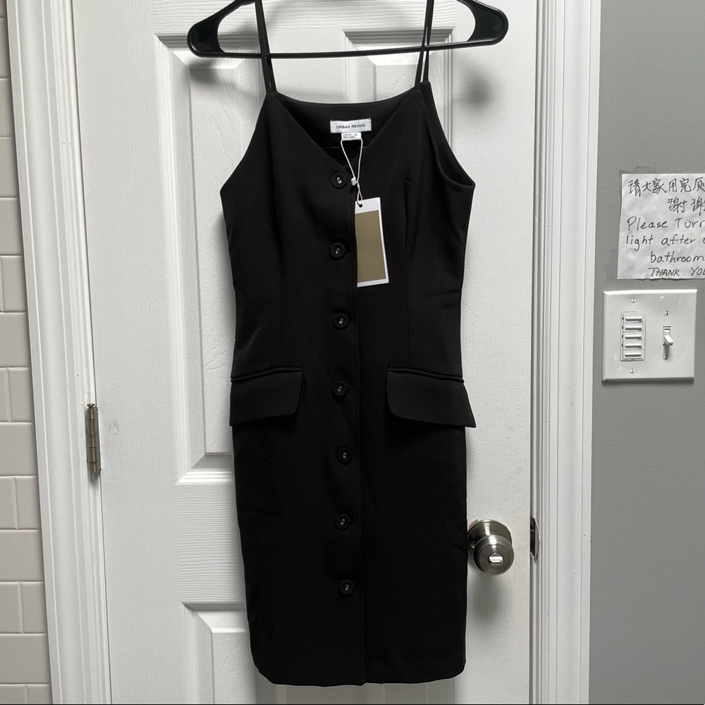 Black tight button halter dress